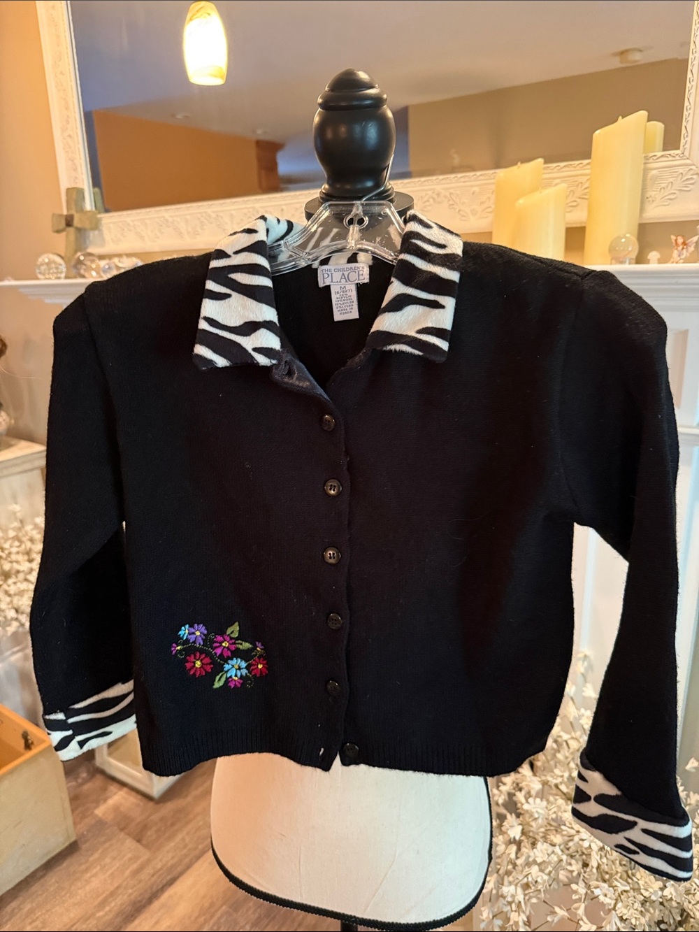 The Children's Place Black Cardigan with Zebra-Print Collar & Cuff Trim